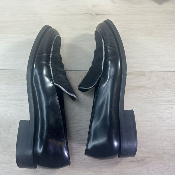 Ann Taylor Black Leather Cowhide Slip On Shoes Wms 7M Block Heel Classic Loafers - Picture 13 of 16